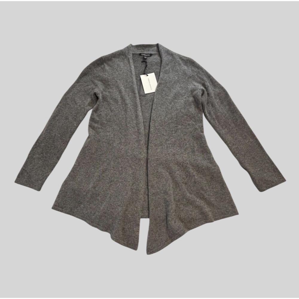 NEW Hawthorn 100% Cashmere Open Drape Cardigan Women's L Gray Neutral Layer
